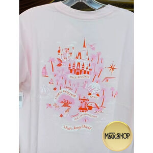 Disney Parks Shirt 2025 Walt Disney World Map Four Parks Pink Medium
